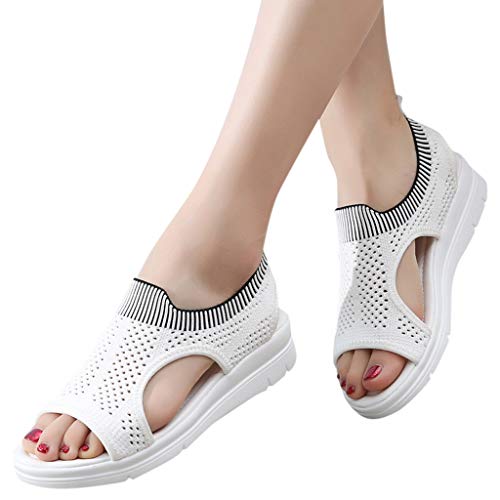 TUDUZ Sandalias De Mujer Verano La Comodidad Transpirable Ahueca hacia Fuera Las Cuñas Casuales Los Zapatos De Tela Sandalias (Blanco.e, 36)