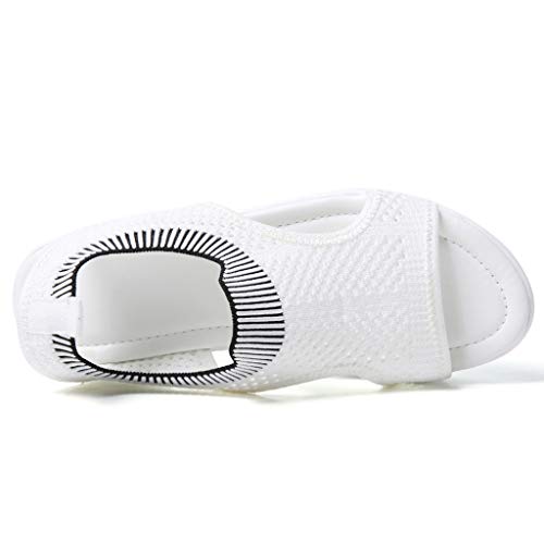 TUDUZ Sandalias De Mujer Verano La Comodidad Transpirable Ahueca hacia Fuera Las Cuñas Casuales Los Zapatos De Tela Sandalias (Blanco.e, 36)