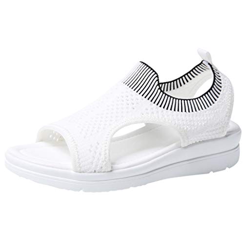 TUDUZ Sandalias De Mujer Verano La Comodidad Transpirable Ahueca hacia Fuera Las Cuñas Casuales Los Zapatos De Tela Sandalias (Blanco.e, 36)