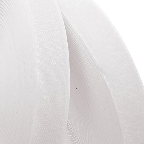 TUKA 12m x 25mm Hook y Loop Bandas para Coser, no Autoadhesivas, 25 mm de Ancho, 12m Gancho y 12m Bucle Cinta, de Vuelta sin Adhesivo, Cinta de Gancho y Bucle, Blanco, TKB5001 White