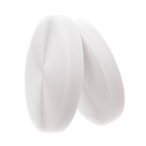 TUKA 25m x 20mm Hook y Loop Bandas para Coser, no Autoadhesivas, 20 mm de Ancho, 25m Gancho y 25m Bucle Cinta, de Vuelta sin Adhesivo, Cinta de Gancho y Bucle, Blanco, TKB5004 White