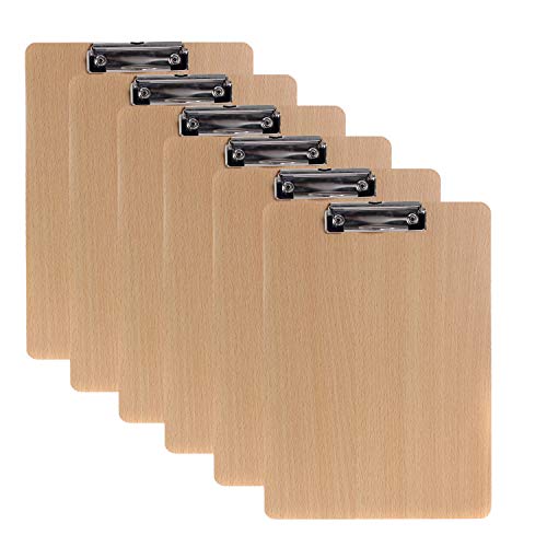 TUKA [6x] A4 Portapapeles de Madera con Pinza, 4mm de espesor, abrazadera de metal recubierto de goma, Tablero de escritura A4 para el Trabajo Diario - Tablero de Densidad - pack de 6, TKD8009