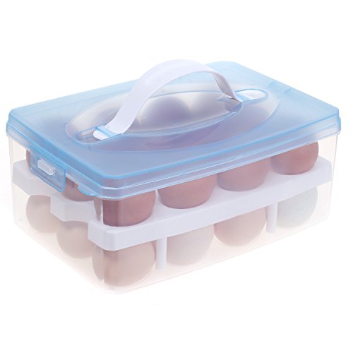 TUKA Huevera portátil Doble Capas por 24 huevos, grande plástico Higiénico contenedor para nevera, cocina, al aire libre, organizador almacenamiento de huevos, Azul, TKD6101-blue