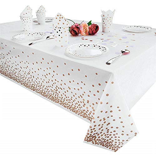 Tukcherry Manteles Desechables 137 × 274 cm, Cubierta Plástica de Mesa Rectángula para Bufé, Fiesta, Cena, Boda, Picnic y Más (Oro Rosa)