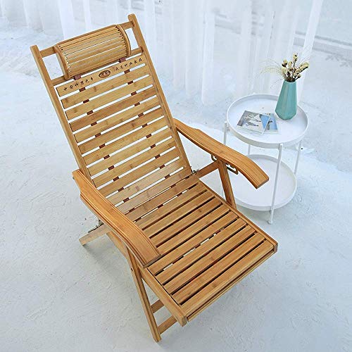 Tumbona bambú silla plegable Inicio Ocio Tumbona Silla de jardín maduro cabina de bronceado bronceado stand portátil de múltiples posiciones ajustables Blaukissen disponibles(color, Carne + Mat),silla