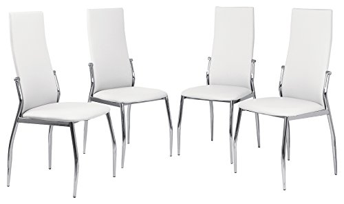 Tumueblekit Pack de Sillas Comedor Tapizada, Polipiel, Blanco, 101x43x47 cm, 4 Unidades