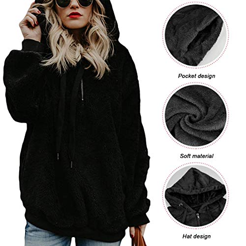 Tuopuda Mujer Sudadera con Capucha Suelta Tallas Grandes Invierno Manga Larga Pullover Deportivo Cremallera Chaqueta Hoodies Suéter Abrigo con Bolsillos 2019 El Nuevo