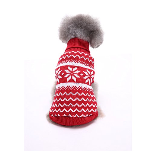 Tuopuda Navidad Mascotas suéter Invierno Perro Nieve Lana del Perrito Traje Caliente Ropa de Abrigo (L, Rojo)