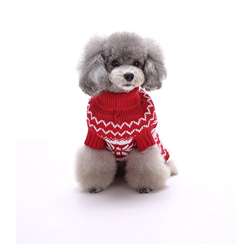 Tuopuda Navidad Mascotas suéter Invierno Perro Nieve Lana del Perrito Traje Caliente Ropa de Abrigo (L, Rojo)