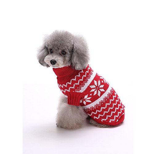 Tuopuda Navidad Mascotas suéter Invierno Perro Nieve Lana del Perrito Traje Caliente Ropa de Abrigo (L, Rojo)