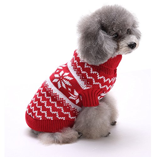 Tuopuda Navidad Mascotas suéter Invierno Perro Nieve Lana del Perrito Traje Caliente Ropa de Abrigo (L, Rojo)