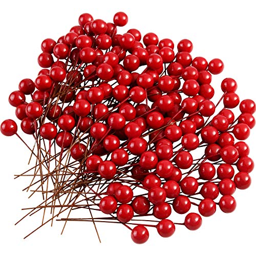 TUPARKA 150 Pcs Christmas Holly Berries Bayas Artificiales para Guirnaldas de Navidad Decoraciones Guirnalda Fabricación de Suministros Decoración de la Fiesta de Navidad