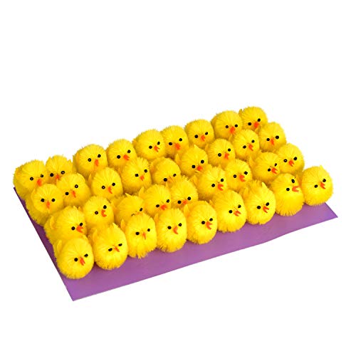 TUPARKA 36Pcs Polluelos de Chenilla de Pascua Lindos Pollitos de Pascua Completamente Amarillos Polluelos de bebé con 4 Pegatinas de Pascua de Hoja para niños, Huevo de Pascua Decoración (Yellow)