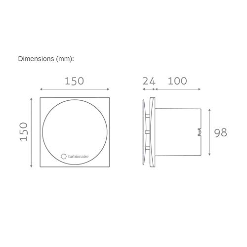 Turbionaire Mio 100 LL-SW Extractor de Baño 100 mm, Blanco, extracción, ventilación estándar, para baño, Cocina, Motor con rodamientos de Bola, válvula de no Retorno protección IPX4