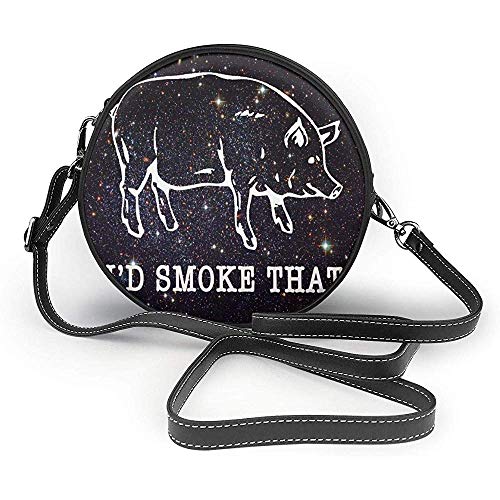 TURFED barbacoa cerdo I 'D humo que el bolso de hombro de la PU Ronda Crossbody bolso redonda para muchachas de las mujeres