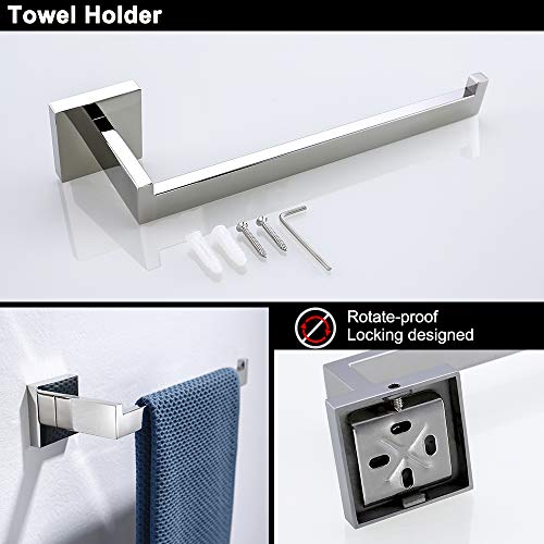 TURS 4 Piezas Baño Accesorio Conjunto de Acero Inoxidable Papel Higiénico Soporte de Papel Higiénico Barra de Toalla / Soporte Robe Gancho Montaje en Pared, Acabado Pulido, Q7X4-P