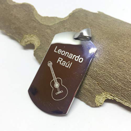 TusPlacas Colgante Hombre con Foto o Texto Personalizados - Chapa Acero Inoxidable Grabada - Colgante Foto Estilo Chapas Militares - Incluye Bolsita de Regalo y Cadena de Acero de Bolitas