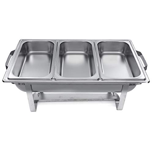 TuToy 3 Platos Chafing Plato Bandeja Buffet Calefacción Estufaservicio De Catering Calentador De Acero Inoxidable