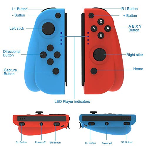 TUTUO Mando para Nintendo Switch, Wireless Controller Gamepad Bluetooth Joystick Controlador De Reemplazo Izquierdo Y Derecho para Joy con