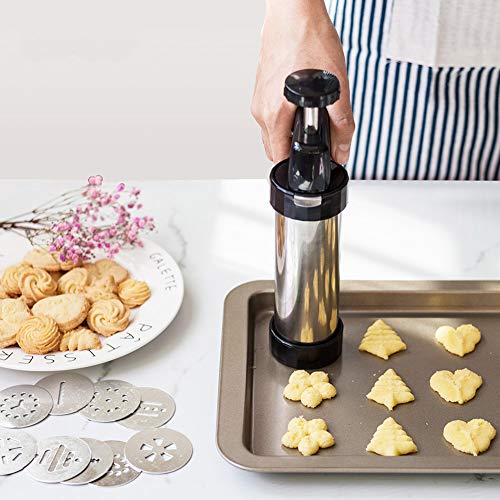 TUXI - Pistola de prensas de galletas, acero inoxidable de grado alimenticio, para hacer galletas y pasteles, herramienta de decoración de tartas, 13 puntas y 8 boquillas incluidas