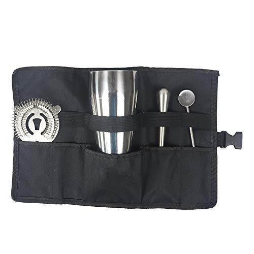 TUYU Kit de barman Roll, Bar & Wine Herramientas Bolsa, Set de coctel Roll Up Organizador Bolsa, Coctelera, Hoja de barra, Jigger, Muddler de madera, Colador, Soporte de cuchara TYDB409