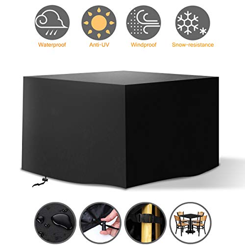 Tvird Funda para Muebles de Jardín,Copertura Impermeable para Mesas Rectangular,Cubierta de Exterior Funda Protectora Muebles Mesas Sillas Sofás Exterior 420D Oxford 125x125x74cm Negro.