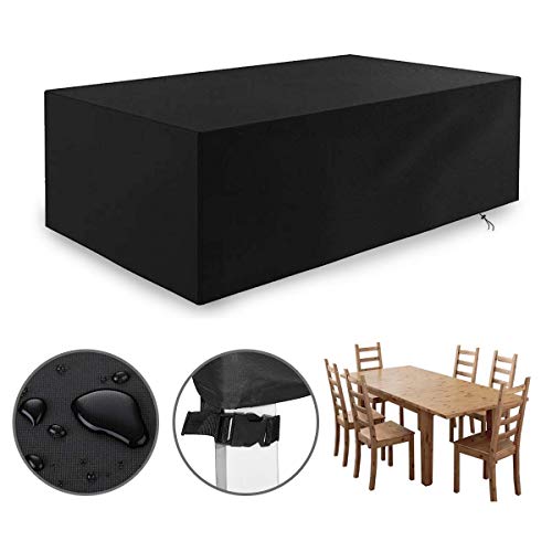 Tvird Funda para Muebles Impermeable,Funda Mesa Jardin,Cubierta para Exterior Funda Protectora Muebles Mesas Sillas Sofás Exterior 420D Oxford Impermeables Anti-Viento/UV(170 x 94 x 70CM)-Negro