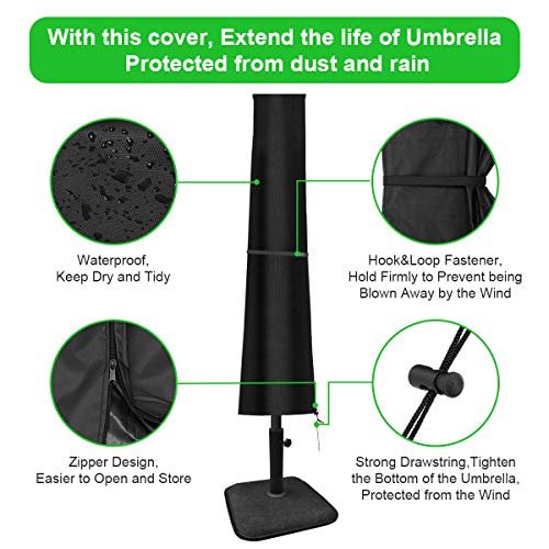 Tvird Funda para Parasol, Funda Sombrilla Jardin, 420D, Impermeable, Antipolvo, Resistente a los Rayos UV, con Bolsa de Almacenamiento,190 x 30 x 50 cm,Negro