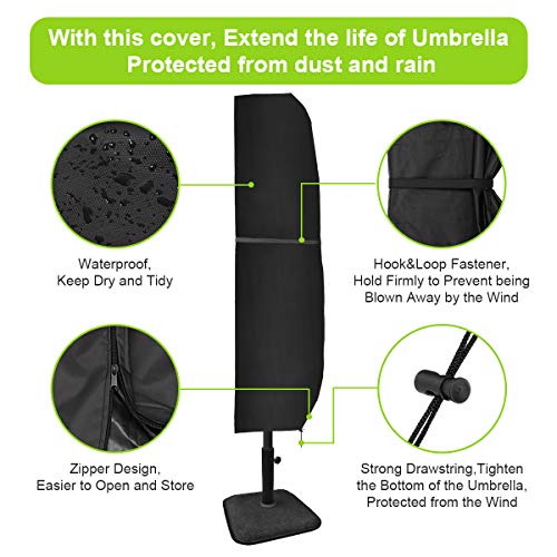 Tvird Funda para Parasol, Funda Sombrilla Jardín, 420D Oxford Tela, Impermeable, Antipolvo, Resistente a los Rayos UV, con Varilla Telescópica y Bolsa de Almacenamiento, 265x 30 x 45 cm, Negro