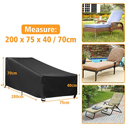 Tvird Funda Tumbona Jardin Impermeable, Cubierta para Tumbona Impermeable, Resistente al Viento, Anti-UV, Resistente Tejido Oxford 420D para Patio Exterior (200x75x40 / 70cm)