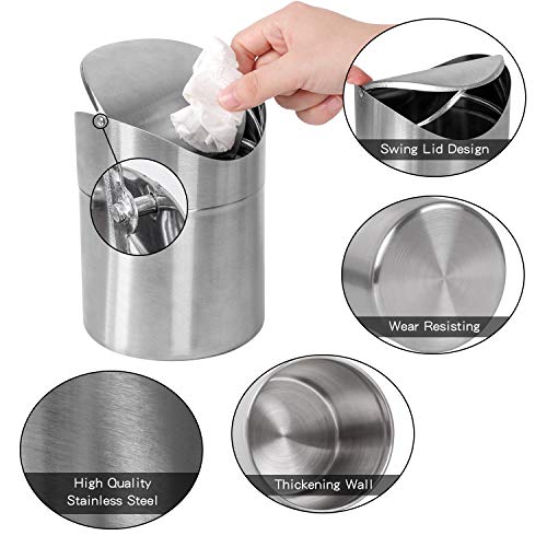 TWFRIC Mini Basura con Tapa, Bote de Basura Pequeña Escritorio Cubos de Basura para Escritorio Oficina Baño Cocina Residuos Contenedores 1L