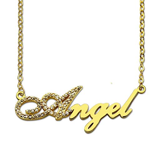 TWinkle Collar con Nombre Personalizados Plata de Ley chapada en Oro 18k para Mujer Regalo para Familia Novia Cumpleaño Cadena(Oro Rosa-14)