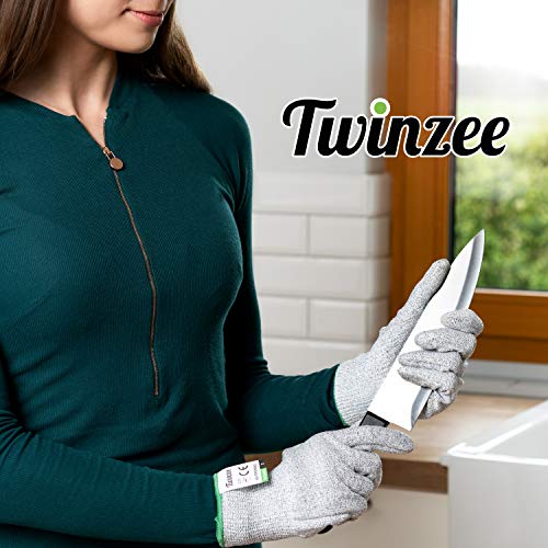 Twinzee - Guantes Anticortes - Protección Nivel 5 de Alto Rendimiento, Aptos para Uso Alimentario, Certificación EN 388, 1 Par (Large)