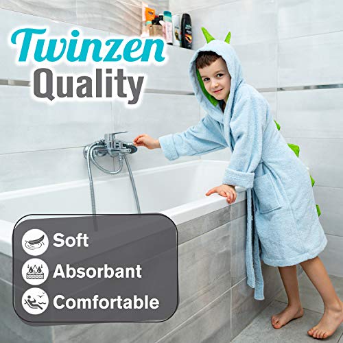 Twinzen Albornoz de Baño Dinosaurio Niño y Niña - Talla 1-12 Años (86-152 cm) - Bata Certificado Oeko-Tex® Sin Productos Químicos - 100% Algodón