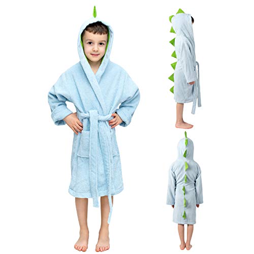 Twinzen Albornoz de Baño Dinosaurio Niño y Niña - Talla 1-12 Años (86-152 cm) - Bata Certificado Oeko-Tex® Sin Productos Químicos - 100% Algodón