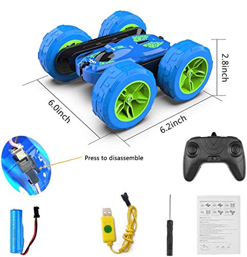 TwobeFit Coche Teledirigido, 2.4 GHz RC Coche Acrobacia Rotación Volteo de 360 Grados, con Batería Recargable, 360° Doble Lado Flexibles Control Remoto de Coche Carrera para niños Regalo