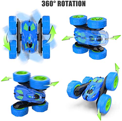 TwobeFit Coche Teledirigido, 2.4 GHz RC Coche Acrobacia Rotación Volteo de 360 Grados, con Batería Recargable, 360° Doble Lado Flexibles Control Remoto de Coche Carrera para niños Regalo