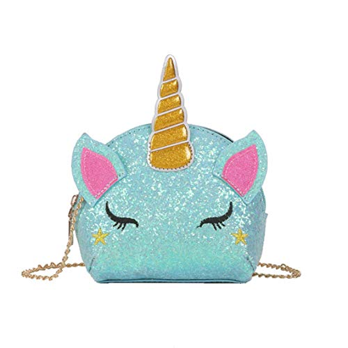 TXVSO Pequeño Brillo Monedero Unicornio Lindo Bolso Cierre de Cremallera para Niñas Adolescentes Mujeres, Azul