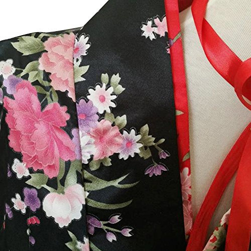 tzm2016 - Kimono japonés con diseño de flores de cerezo, algodón, Rojo, X-Large