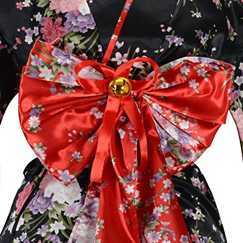 tzm2016 - Kimono japonés con diseño de flores de cerezo, algodón, Rojo, X-Large