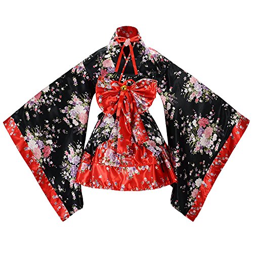 tzm2016 - Kimono japonés con diseño de flores de cerezo, algodón, Rojo, X-Large