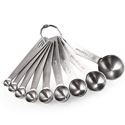 U-Taste Cucharas Medidoras Juego 9 Piezas Herramientas de Cocina Cucharas 18/8 Acero Inoxidable Utensilios de Cocina Juego de Cucharillas Para Cocina Medir Líquidos Sólidos