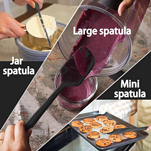 U-Taste Espátulas Silicona Cocina 4 Pieza Espatula Cocina Resistentes al Calor 315℃ Hornear Utensilios Espatulas Reposteria Núcleo de Acero Inoxidable,Sin costura,Anti-adhesión,Sin BPA - Negro