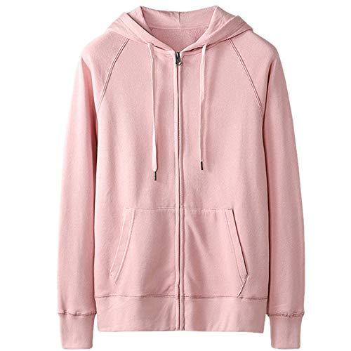 U/A - Sudadera con capucha para mujer (algodón, cierre de cremallera, para primavera y otoño, manga larga) Almidón de raíz de loto. M