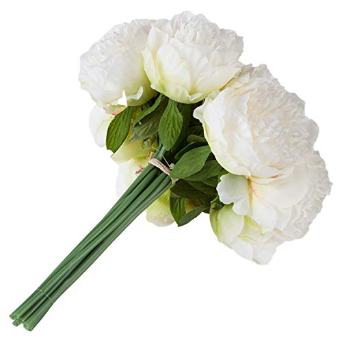 U'Artlines - Ramo de flores artificiales de seda para decoración, seda sintética, 5 cabezales de color blanco., 1 pack