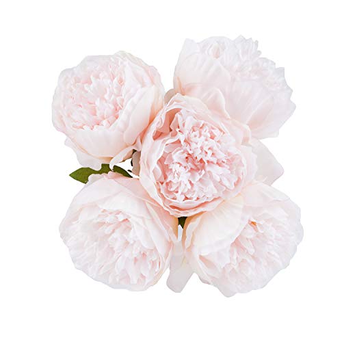 U'Artlines - Ramo de flores artificiales de seda para decoración, seda sintética, 5 cabezas rosas., 1 pack