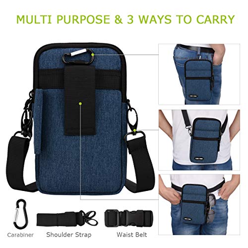 UBAYEE Pequeño Bolso Bandolera para Teléfono Móvil/Pasaporte, Mini Bolsa Hombro de Viaje con Bolsillo de Bloqueo RFID para Hombre y Mujer - Azul Marino