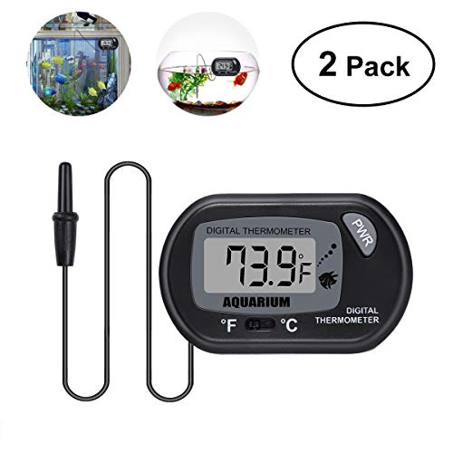 UEETEK 2 Piezas termómetro LCD Digital para Peces de Acuario terrario Reptil bivalvo (Negro)