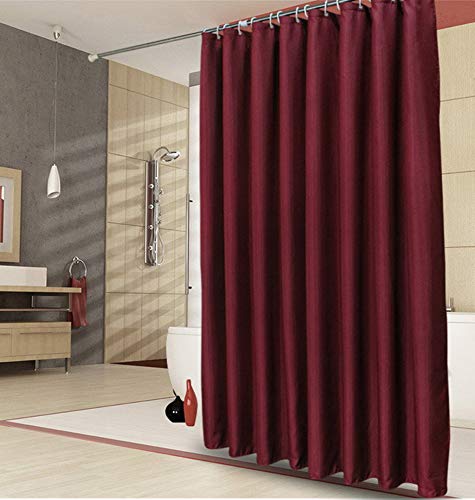 ufengke Cortinas de Ducha Rojo Vino con 12 Ganchos,Color Sólido Cortina de Ducha de Tejido Prueba de Moho Impermeable al Baño (180X180cm)