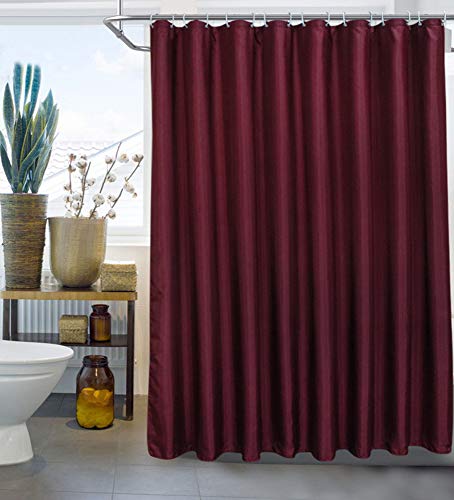 ufengke Cortinas de Ducha Rojo Vino con 12 Ganchos,Color Sólido Cortina de Ducha de Tejido Prueba de Moho Impermeable al Baño (180X180cm)